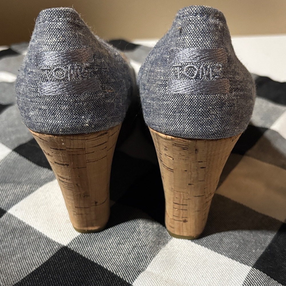 TOMS Women's Blue Peep Toe Wedges - Picture 3 of 6
